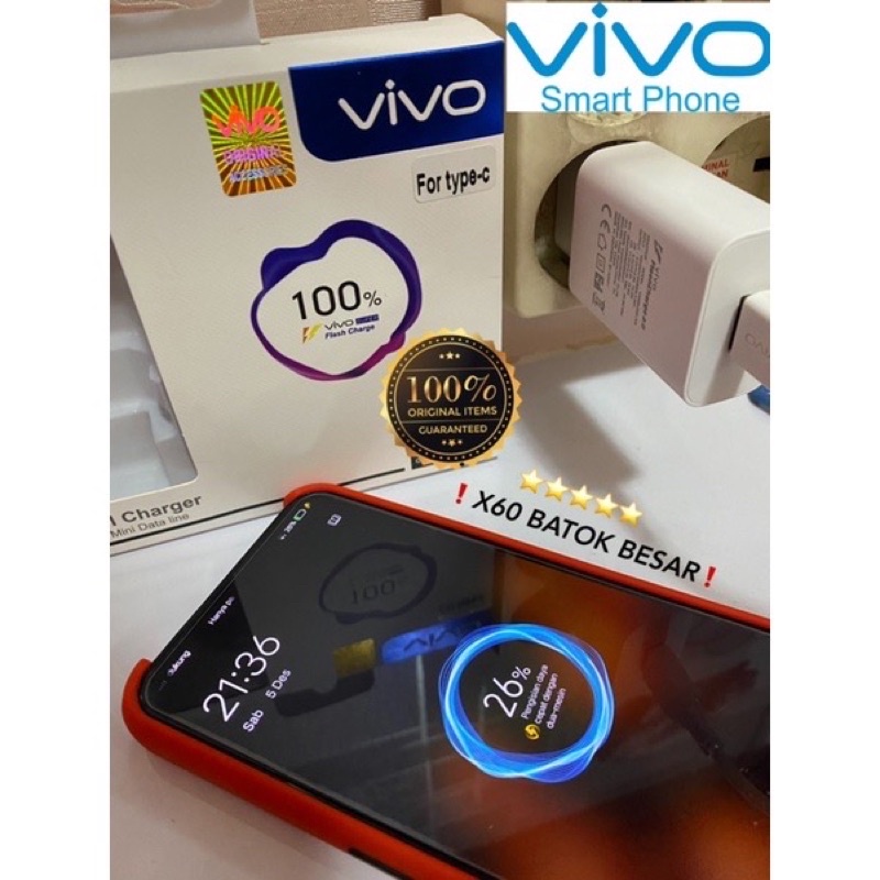 Charger Vivo X60 Original Dual Engine Fast Charging Dua Mesin Micro USB &amp; Type C Promo Sen