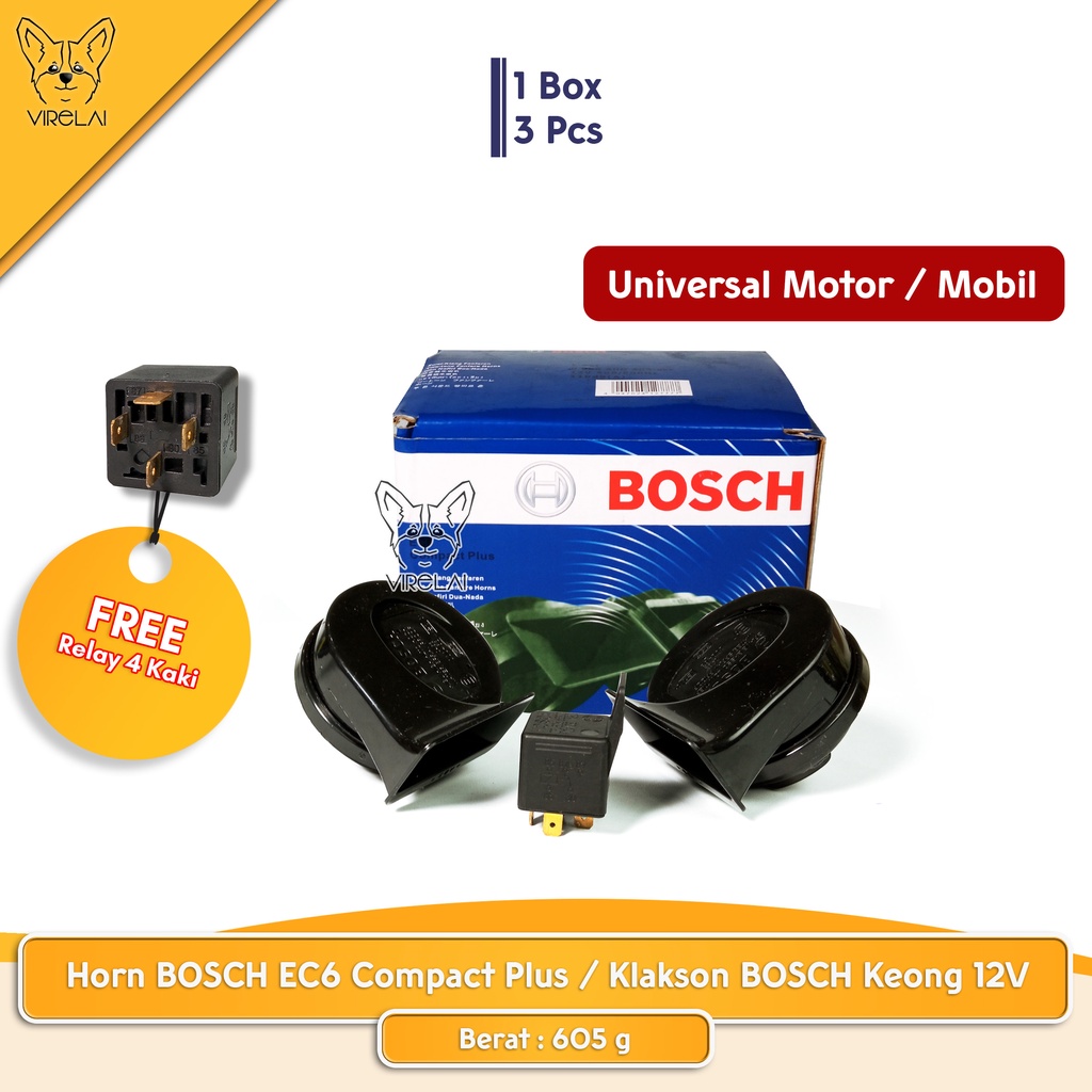 Horn BOSCH EC6 Compact Plus / Klakson BOSCH Keong 12V + Relay 4 Kaki