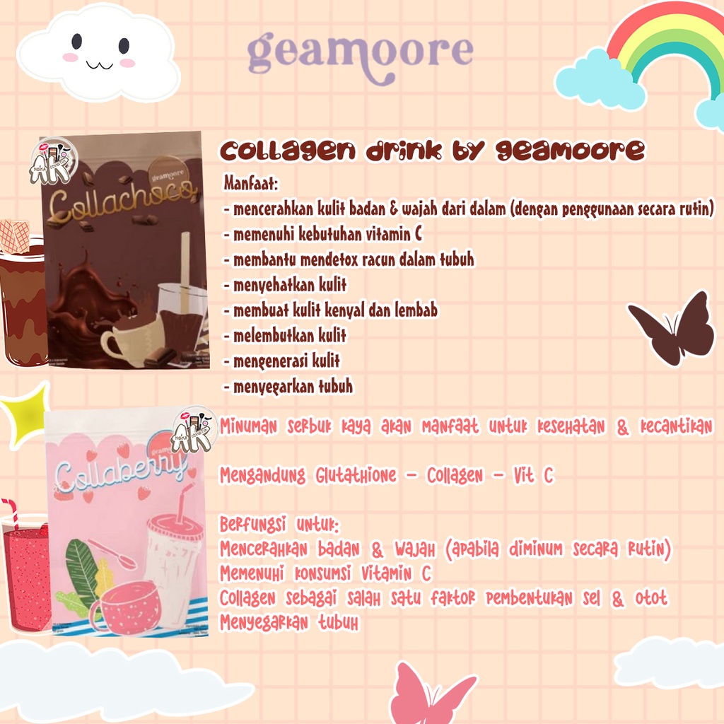 Geamoore Collaberry &amp; Collachoco Collagen Drink 55gr - Collagen Geamoore / Minuman Collagen BPOM / Suplemen Kulit