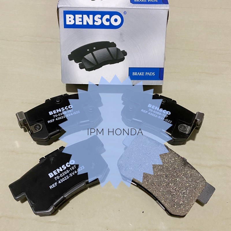 43022 SV4 Bensco Brake pad Kampas Rem Belakang Honda Civic Es VTIS Century 2001-2005 FD FD1 FD2 2006-2011 FB FB2 2012-2015 Accord Maestro Cielo S84 S86 VTI VTIL CM5 1990-2007 Odyssey RA6 RA8 2000-2003 Stream 2.0 2000cc CRV GEN 2 RD4 2002-2006