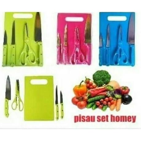 HIJAU - Set Pisau Dapur plus Talenan ( 5 in 1 set pisau dan talenan )