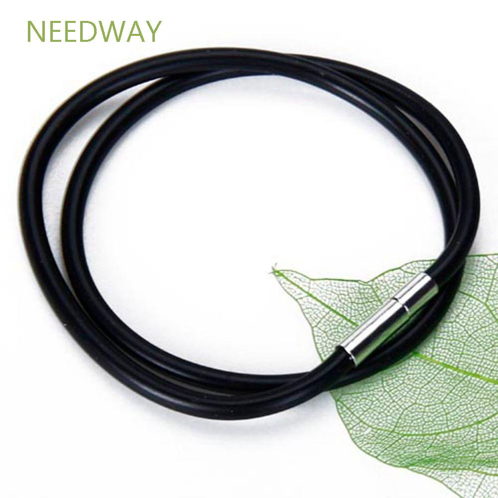 Needway  Link Cord Necklace Rubber Jewelry Chain Closure Stainless Steel Black Cord Simple/Multicolor