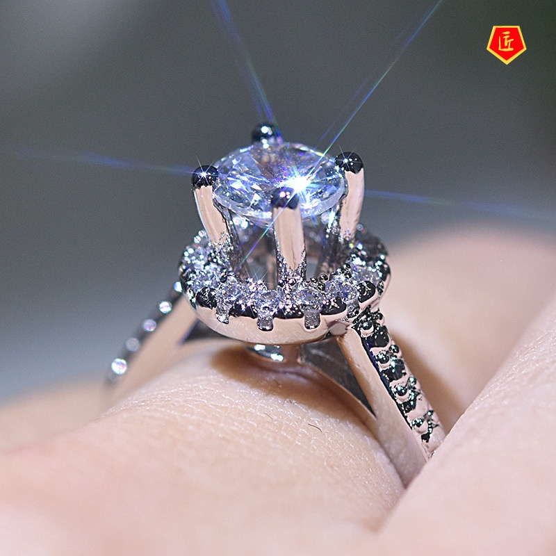 [Ready Stock]Inlaid Moissanite Ring Fashion Luxurious and Simple