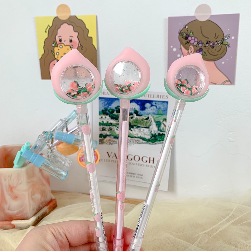 Pen Peach Glitter Pulpen Lucu Gelpen Karakter Unik Murah Christmas Natal Pena Souvenir Bolpen Bolpoin-5