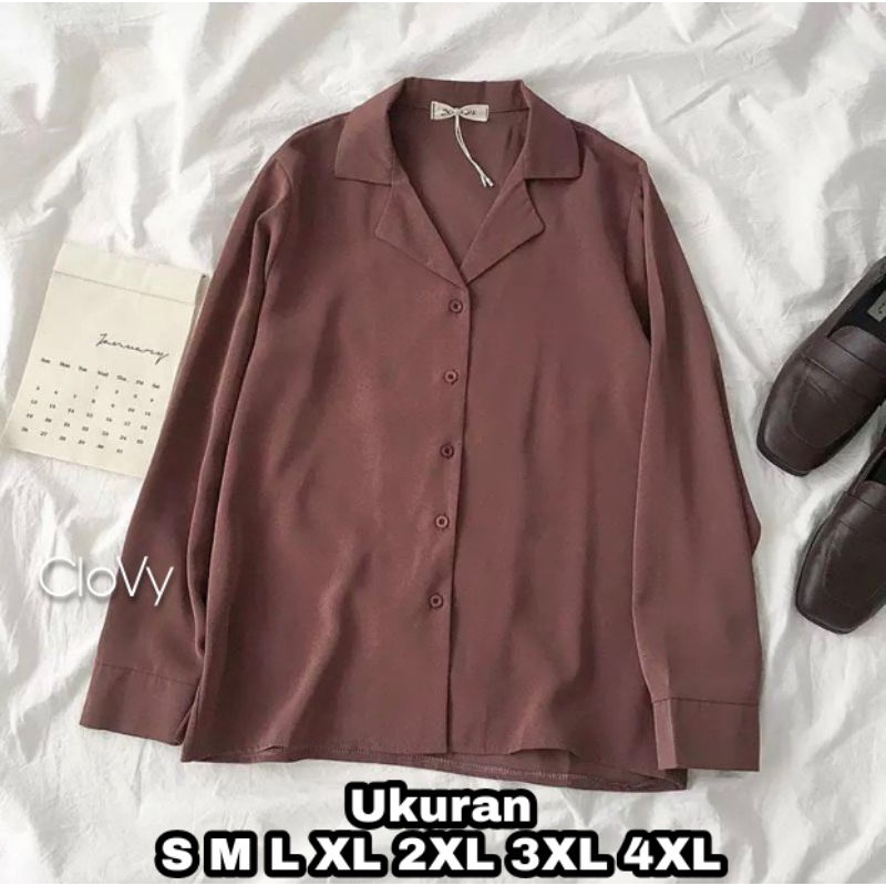 Clovy Kemeja Wanita Oversize Big Size Jumbo Size S M L XL XXL XXXL 4XL 2XL 3XL 5L Kemeja Basic Jumbo Big Size Baju Kerja Kantor Korea