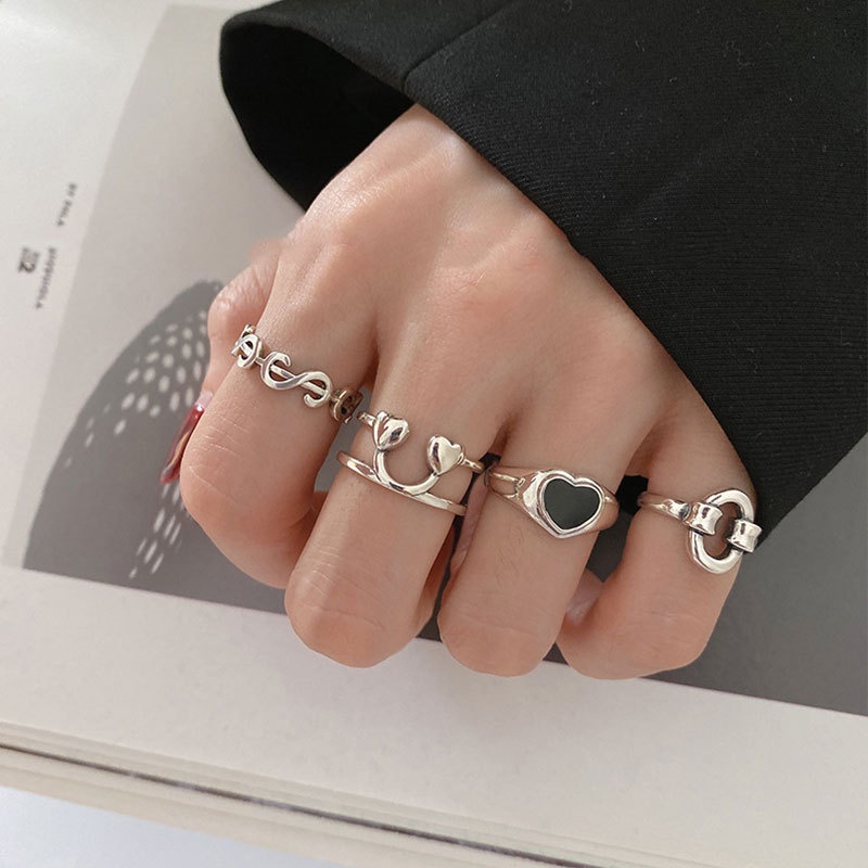 Silver Heart Ring Ring Accessories Korea Personality Simple Fashion Trend