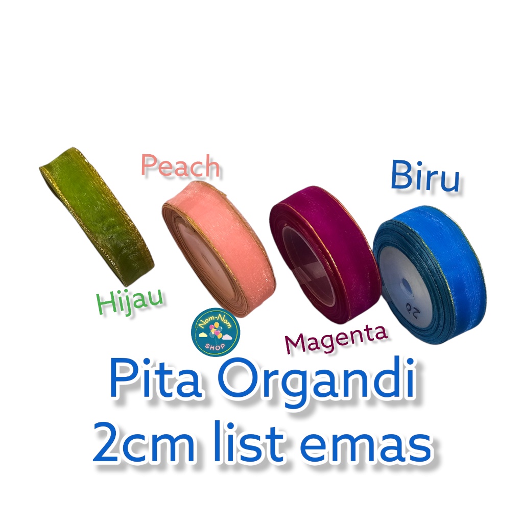 

Pita Organdi 3/4 inch list emas 2 cm 1 roll pita balon bobo pita buket