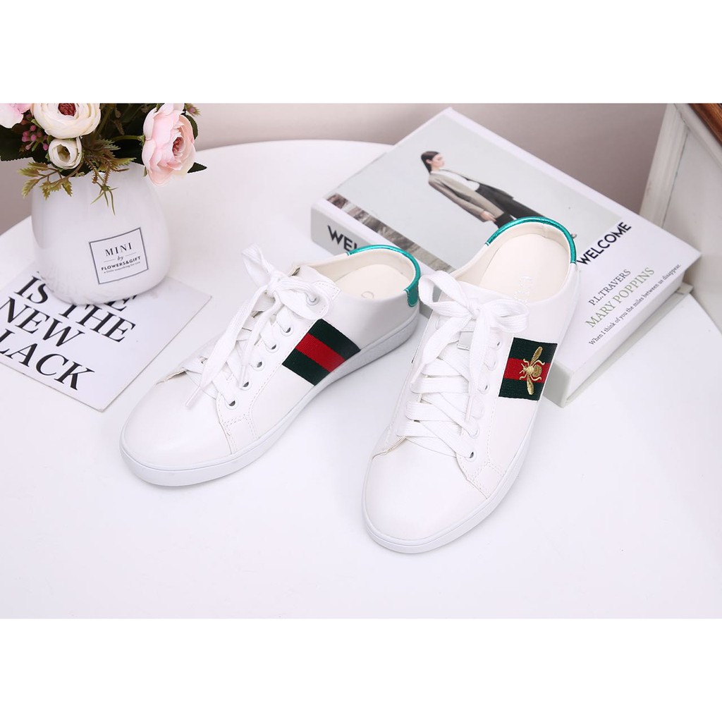 Gucci Ace Bee Leather Slip Sneakers Shoes..... Kode Y2029# VL