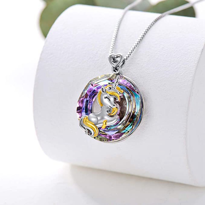 Fancyqube Kalung Liontin Unicorn Kristal Warna-Warni Untuk Wanita