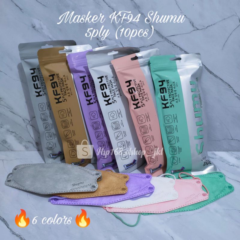 Masker KF94 SHUMU 5ply | Free Konektor Masker | 6 colors | 1pack (10pcs)