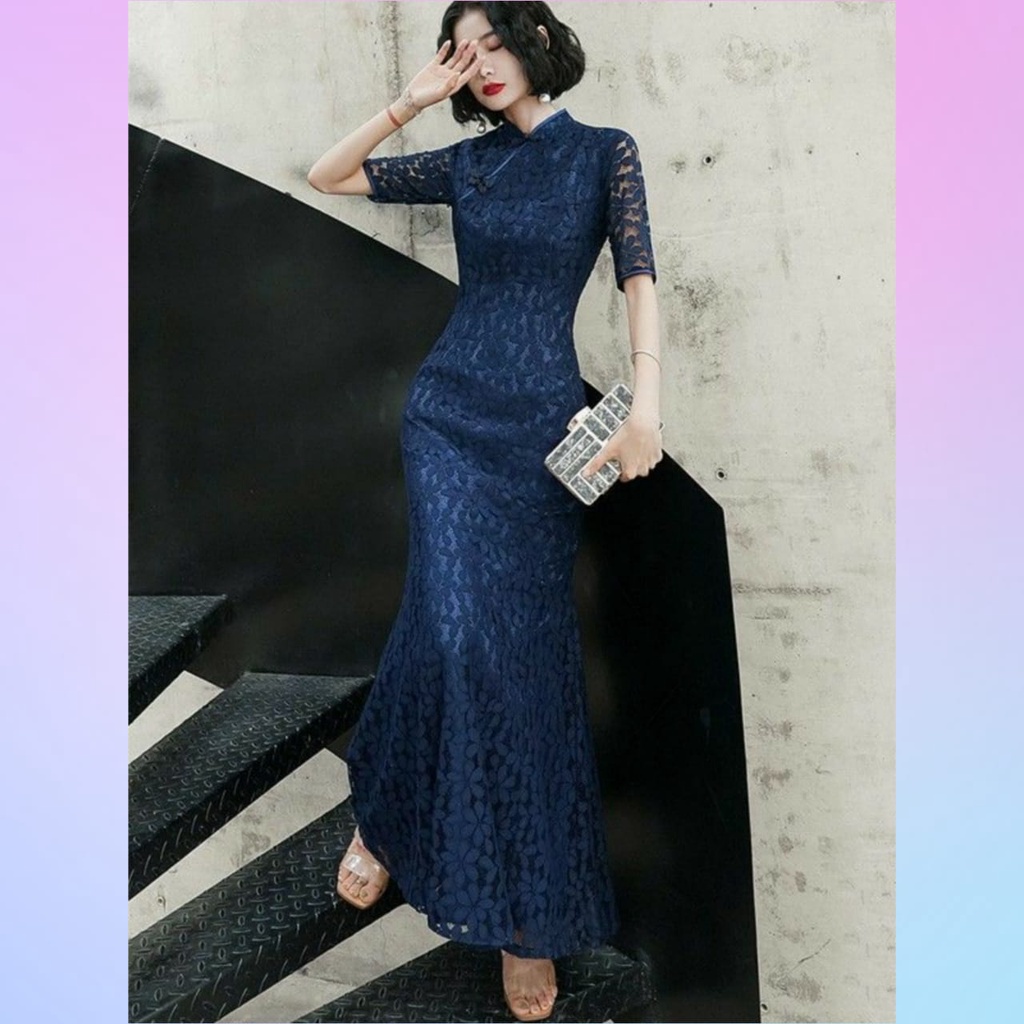 Dress Cheongsam Long Dress Party - Dress Cheongsam Brukat Model Duyung - Custom Dress