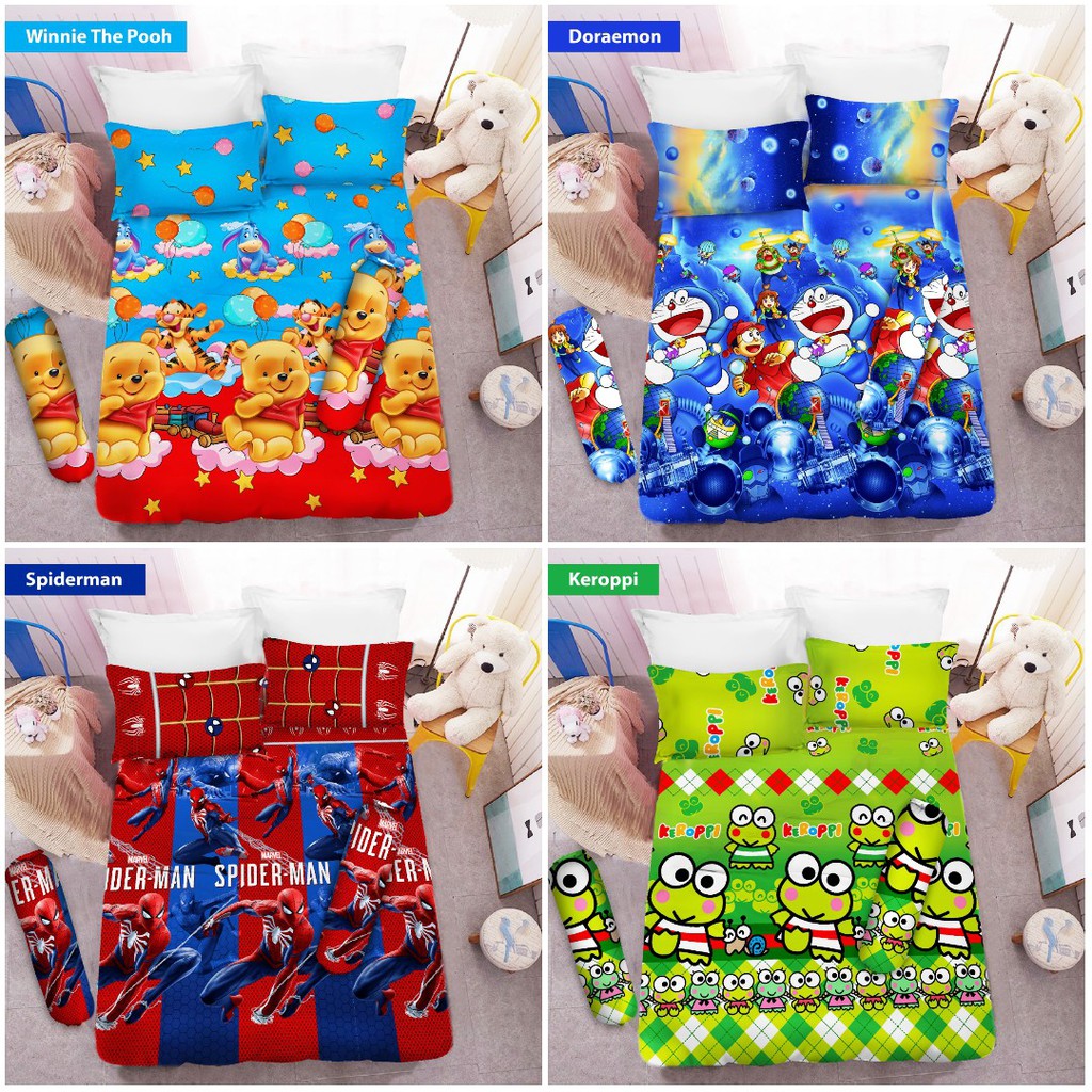  Sprei  Vito Keroppi Spiderman Swan Panda Tayo Doraemon  