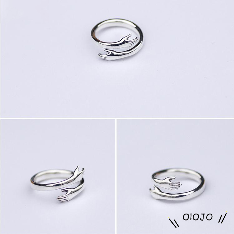 Hot New 925 Sterling Silver Eropa Dan Amerika Perhiasan Cinta Pelukan Cincin Retro Mode Pasang Arus Cincin Terbuka-ol