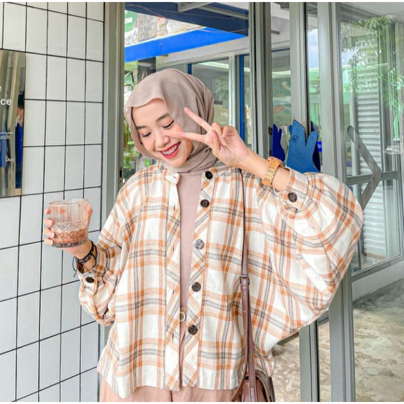 CLARA BATWING ATASAN WANITA FLANEL IMPORT PREMIUM OVERSIZE BY PINKHIJAB_BOUTIQUE BLOUSE WANITA TERLA