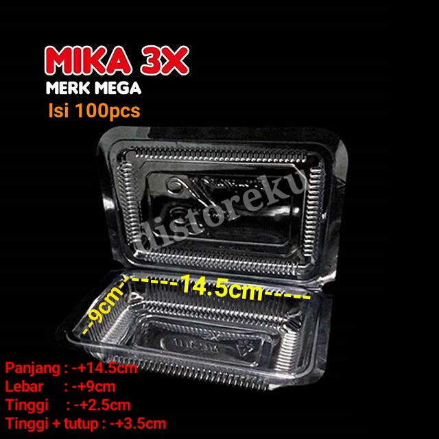 100Pcs MIKA MAKANAN BENING MIKA MEGA 3X FOOD GRADE MIKA BOX TEMPAT KUE NASI 3X