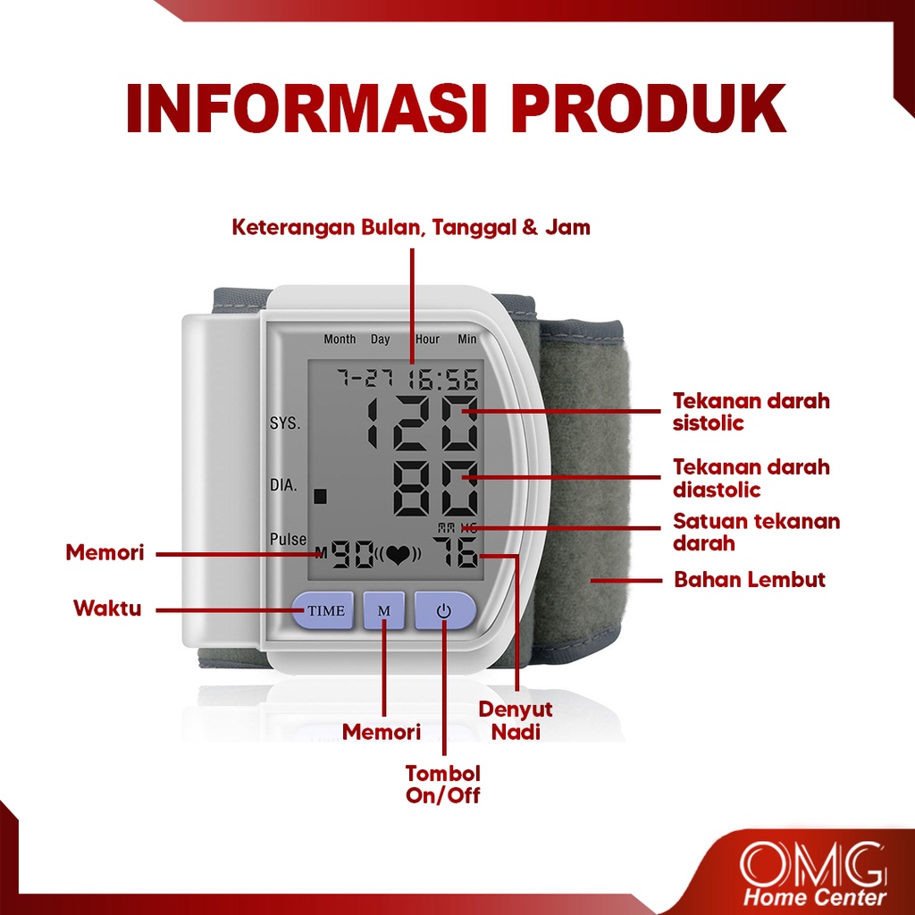 TENSIMETER DIGITAL PERGELANGAN TANGAN Pengukur Tekanan Tensi Darah LCD Display Portable Blood Pressure Monitor Elektrik