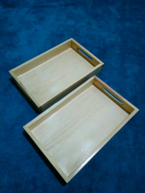 Nampan Kayu / Baki Kayu / Tray Kayu Pinus 28 x 18 cm pegangan datar