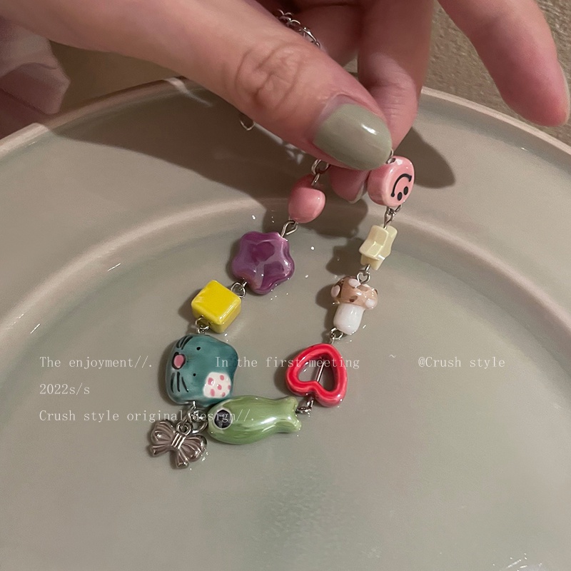 IFYOU Gelang Manik-Manik Bintang Smiley Warna-Warni Gaya Vintage Korea Untuk Wanita