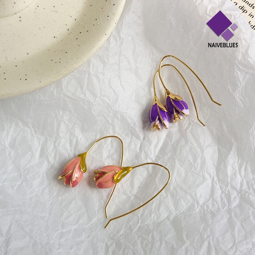 Anting Kait Gantung Desain Bunga Tulip Enamel Gaya Vintage Untuk Hadiah Valentine