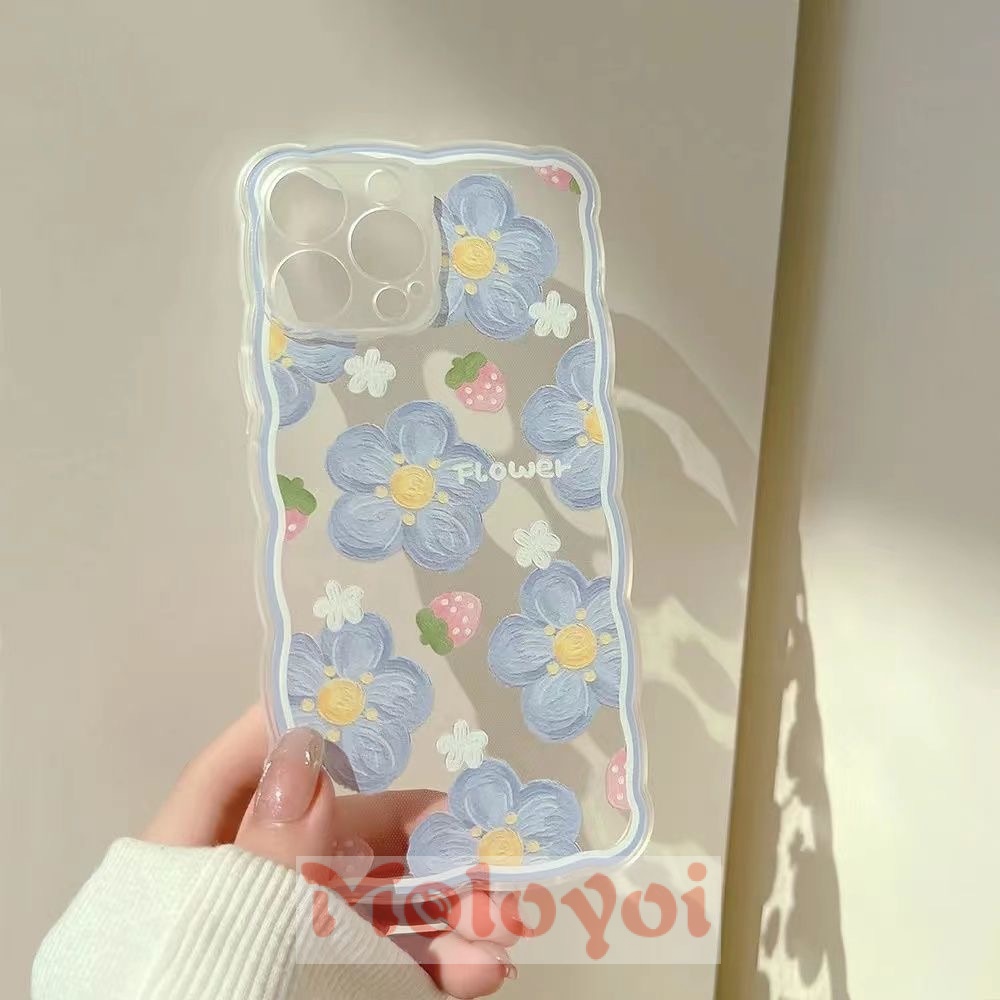 Soft Case Tpu Transparan Shockproof Motif Bunga Biru Untuk IPhone 11 12 13 Pro Max 7 8 Plus X 6 6s Plus XR XS Max SE 2020