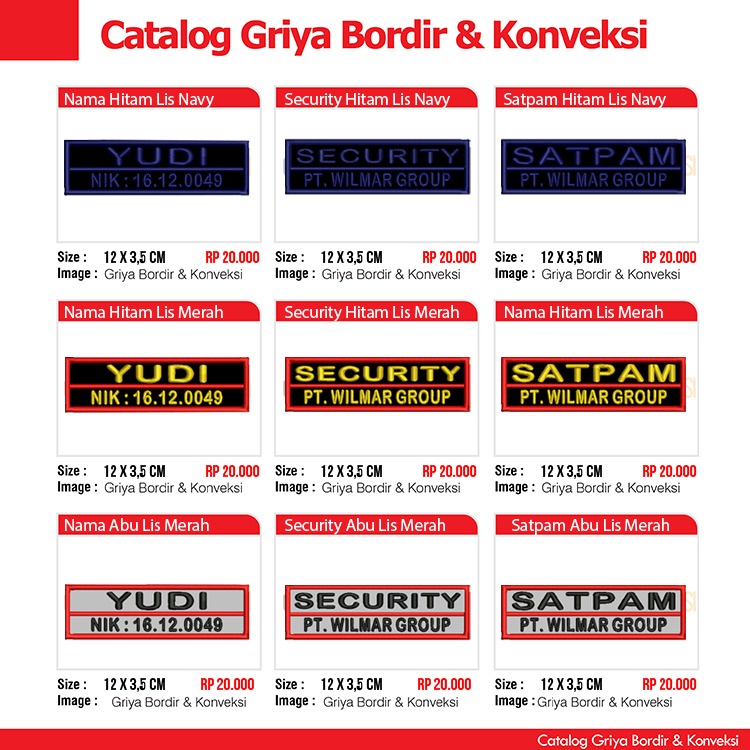 BET BORDIR PAPAN SATPAM - NAMA 2 SUSUN TIMBUL