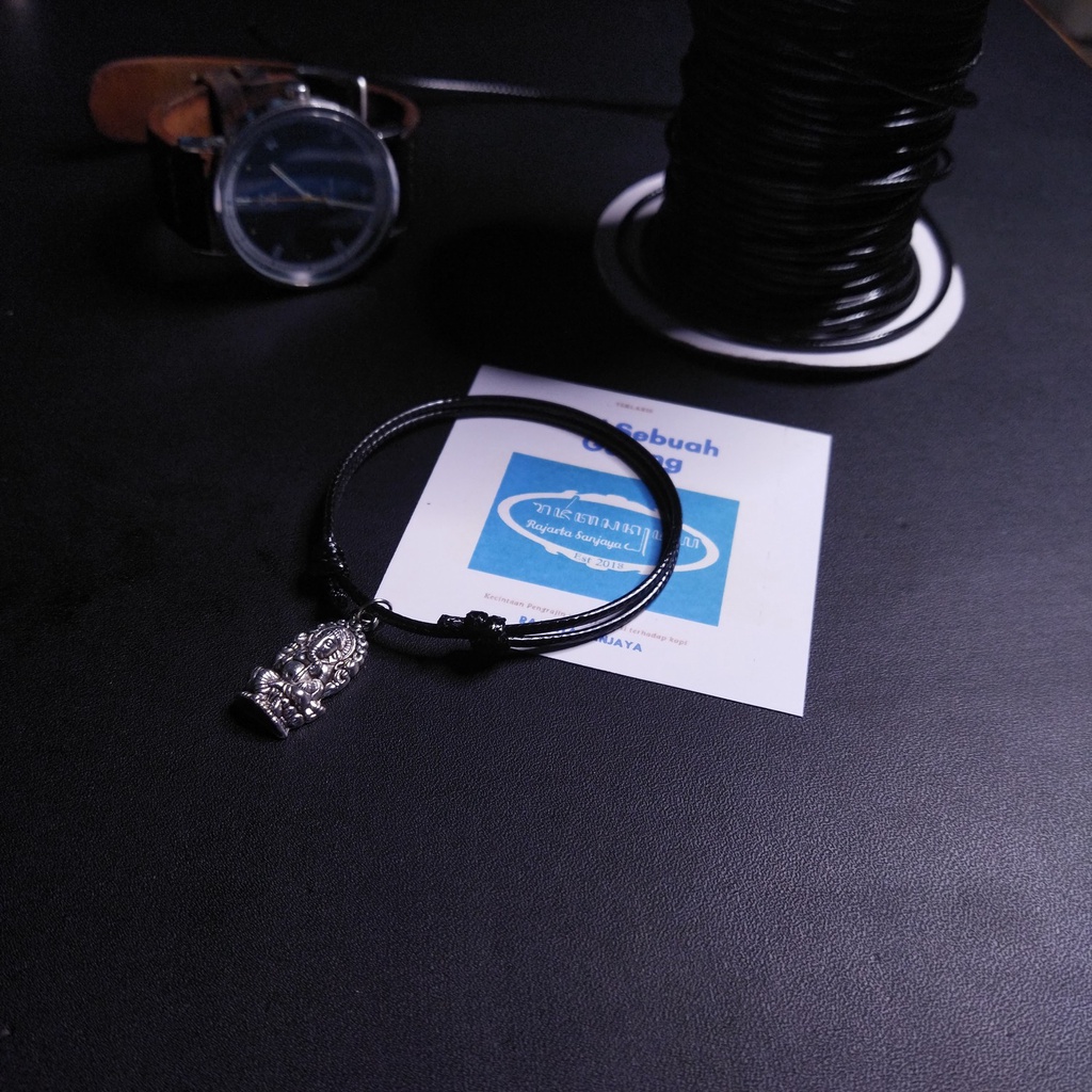 Gelang Handmade Rajarta Permohanan Tali Kulit Korea Bandul Dewa Ganesha