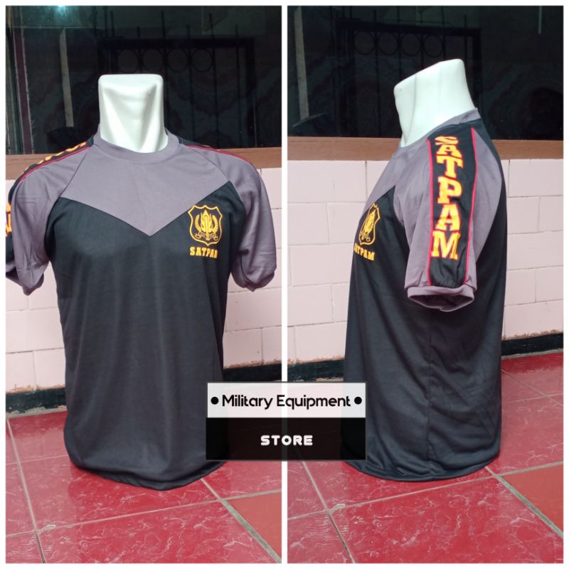 KAOS SATPAM TERBARU WARNA COKLAT KOMBINASI HITAM