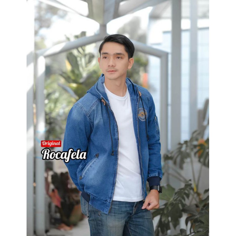 JAKET JEANS HODIE ROCAFELA HODIE PERMANEN-JAKET JEANS HODIE ROCAFELA ORIGINAL-HODIE JEANS RF(BISACOD