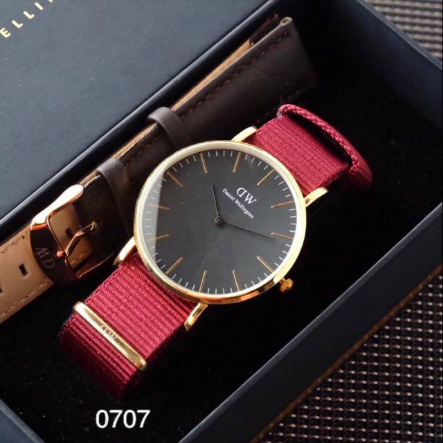 JAM TANGAN PRIA DW KANVAS FREE TALI KULIT || DIAMETER 3.8 CM ||