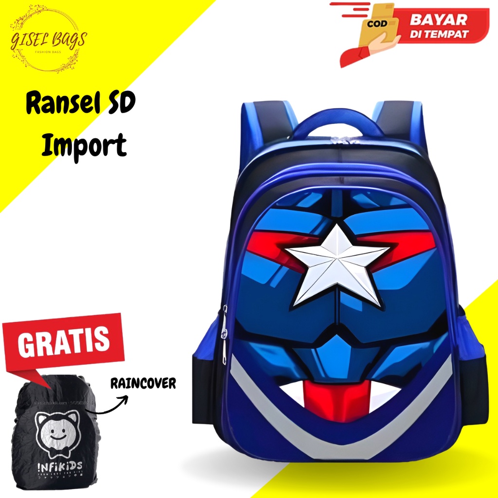 Gisel Bags Tas Sekolah anak laki laki sd karakter super hero Tas Import bahan tebel