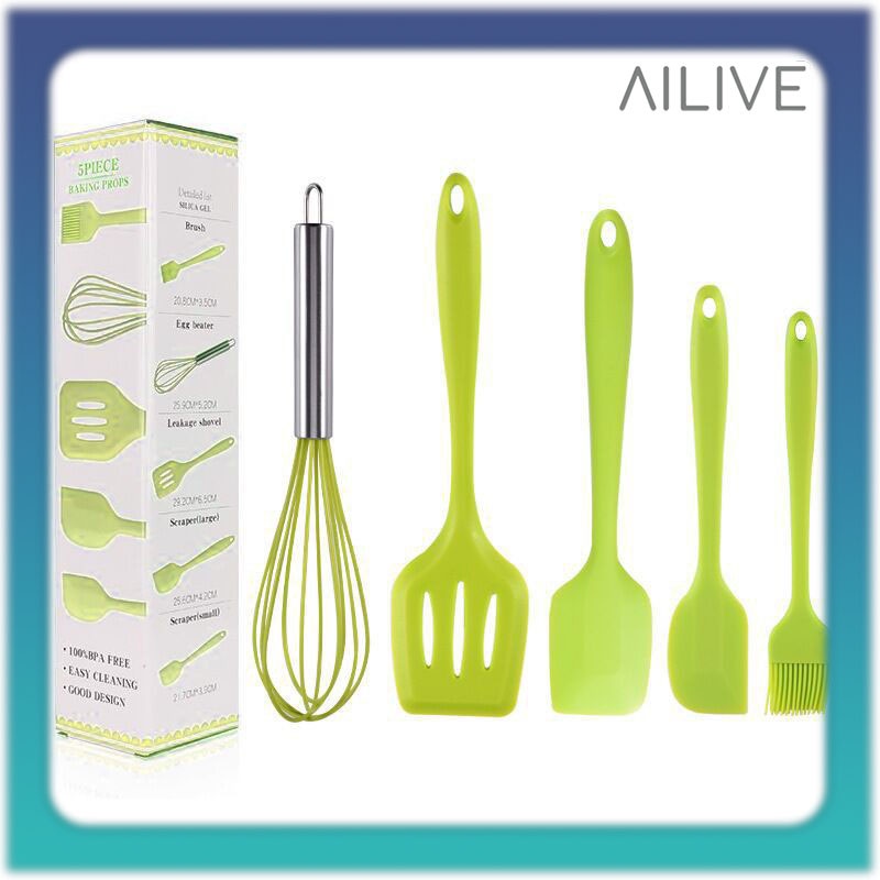 Spatula Set Silikon Tahan Panas Isi 5 / Alat Masak 5In1 Sutil Scrap Kocokan Silicone