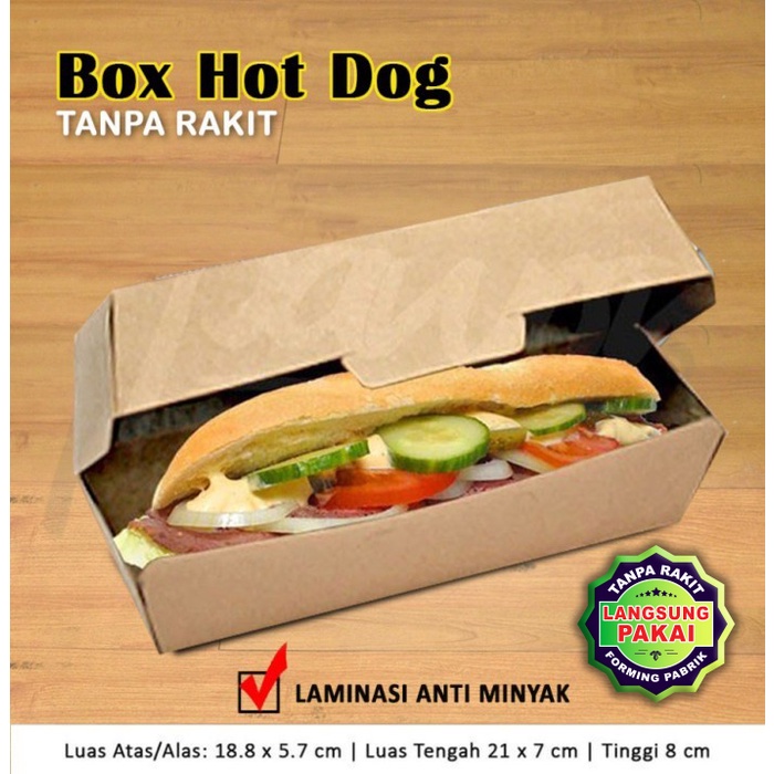 

Kotak Dus Box Hotdog Hot Dog Sosis | COKLAT - (50 Pcs)