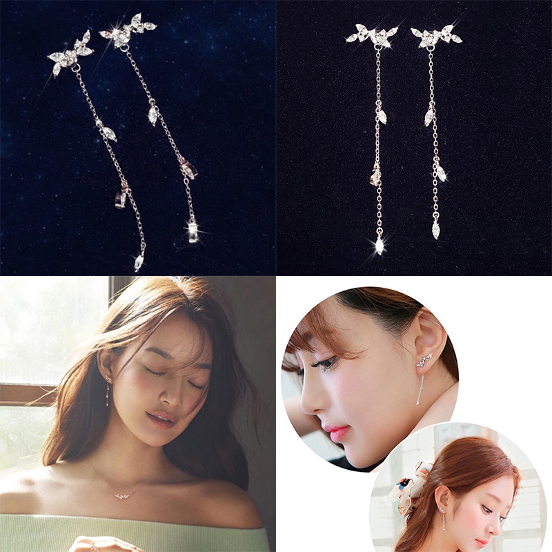 [FULLのJY] Women Long Korean Style Tassel Leaves Ear Stud Drop Dangle Hook Earrings
