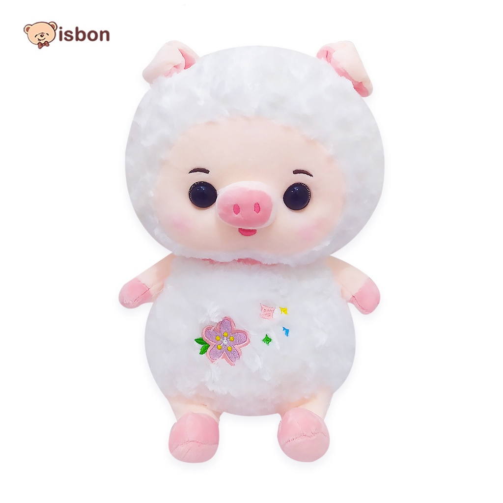 Boneka Babi Pig Domba Berbulu Halus Warna Putih with Motif Bunga Karakter Lucu By Istana Boneka