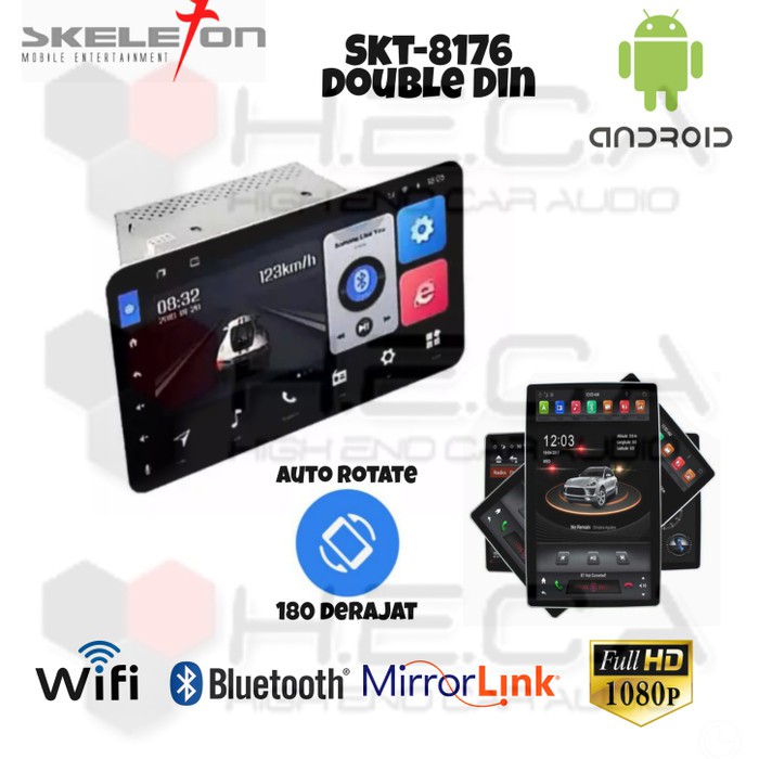Skeleton SKT-8176 Rotary Android Auto Rotate Double Din Head Unit Tape