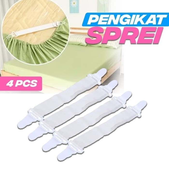 (ISI 4 PCS) TALI KARET STRAP PENGIKAT PENGAIT PENGENCANG UJUNG SPREI KASUR GRIPPER.