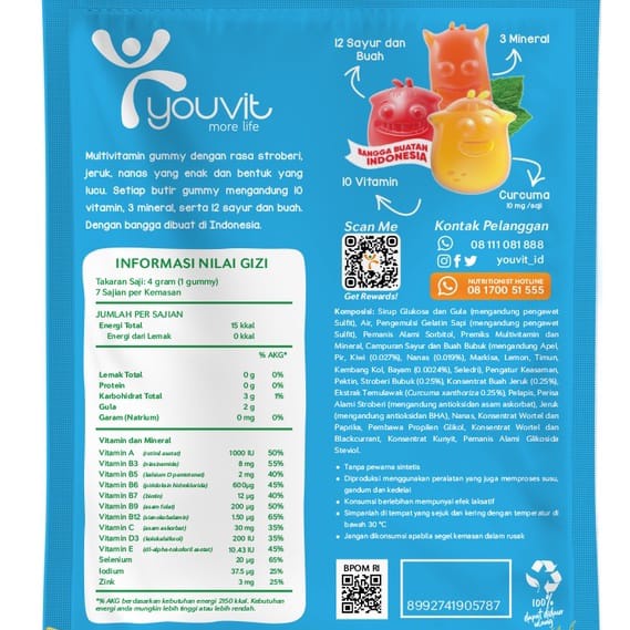 YOUVIT / PROKIDS  Gummy Kids - Vitamin Anak 1 SACHET / VITAMIN A, B1, B2. B3, B6 DAN C , ZINC