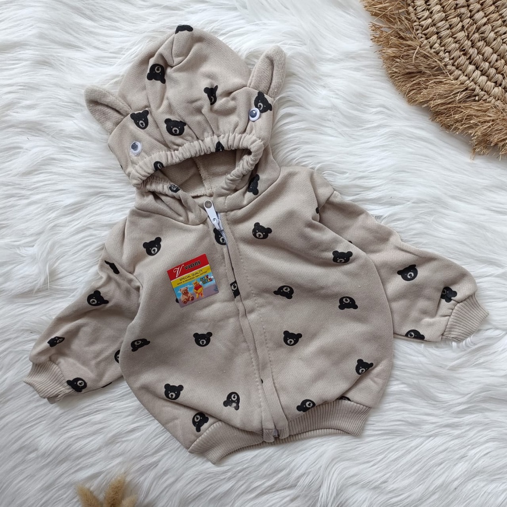 Jaket bayi motif baby bear hitam 3-12 bulan