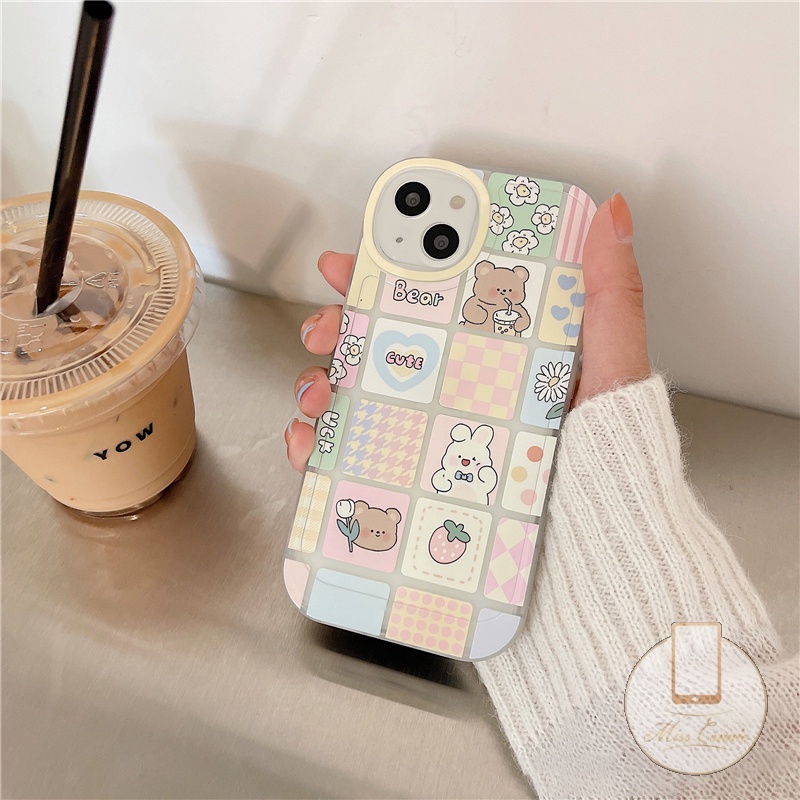 Realme C53 9i 8i C55 10 C30 C31 C35 C12 C11 C25 GT Master C21Y C25s C25Y C15 C20 8 8Pro 5i 6i 7i C3 5 6 7 C17 C20A Cute Bear Rabbit Kotak-Kotak Oval Perlindungan Lensa Shockproof Soft Case