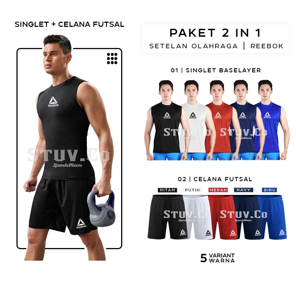 STELAN 2IN1 PAKAIAN OLAHRAGA MANSET BASELAYER SLEEVELESS DAN CELANA FUTSAL DRIFIT PRIA WANITA KEREN