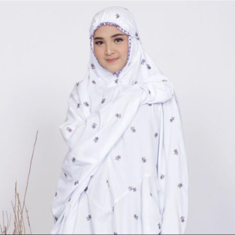 Mukena Bordir Terusan Motif Tabur Putih