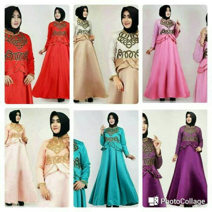 TERLARIS PAKAIAN SET GAMIS WANITA MUSLIM SYARI LEBARAN maxi peplum dress syari pesta mewah xl jumbo