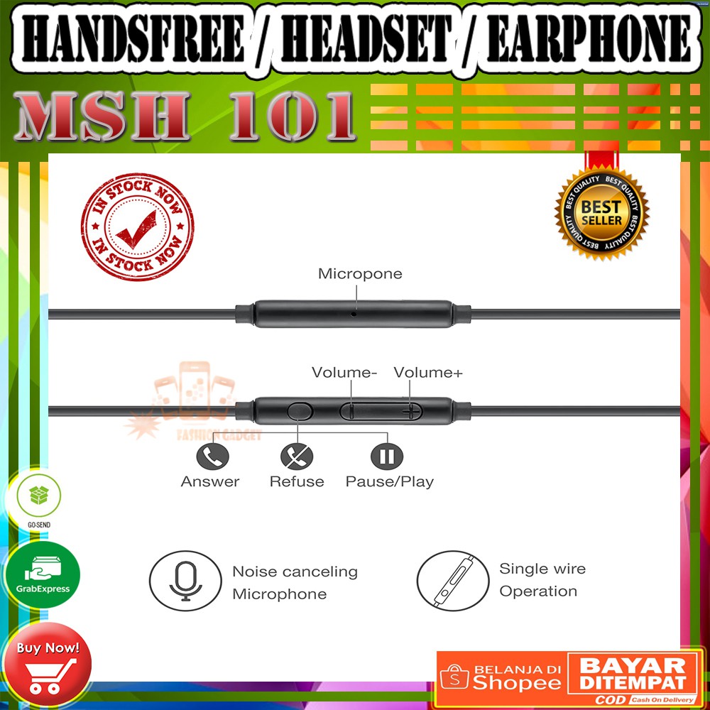 MSH 101 Handsfree / Headset / Earphone  Handfree untuk Smartphone Android / ios with Mic jack 3.5