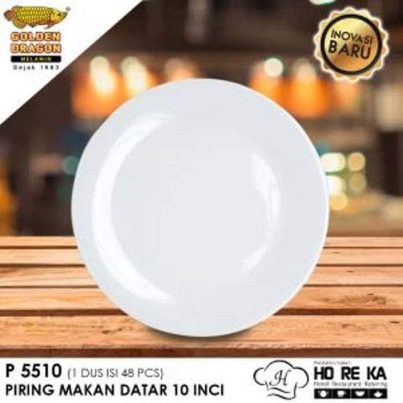 Piring datar 10 inci Putih P5510 - melamin( HOREKA )/12bji