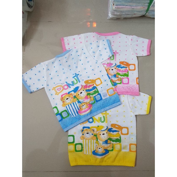 Baju Bayi Pendek Putih KATUN Sablon (Grosir 12pcs) Baju Bayi Atasan Lengan Pendek Cotton Print XL