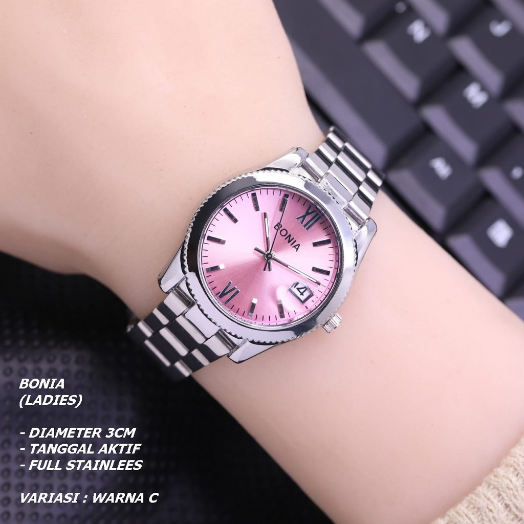 JAM TANGAN WANITA FASHION RANTAI BODY BULAT TANGGAL AKTIF