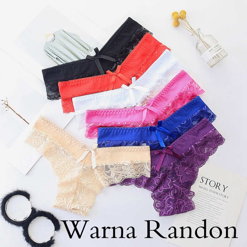 celana thong celana dalam lace Bahan tali sexy g string bikini ( Model dan Warna Random) C103