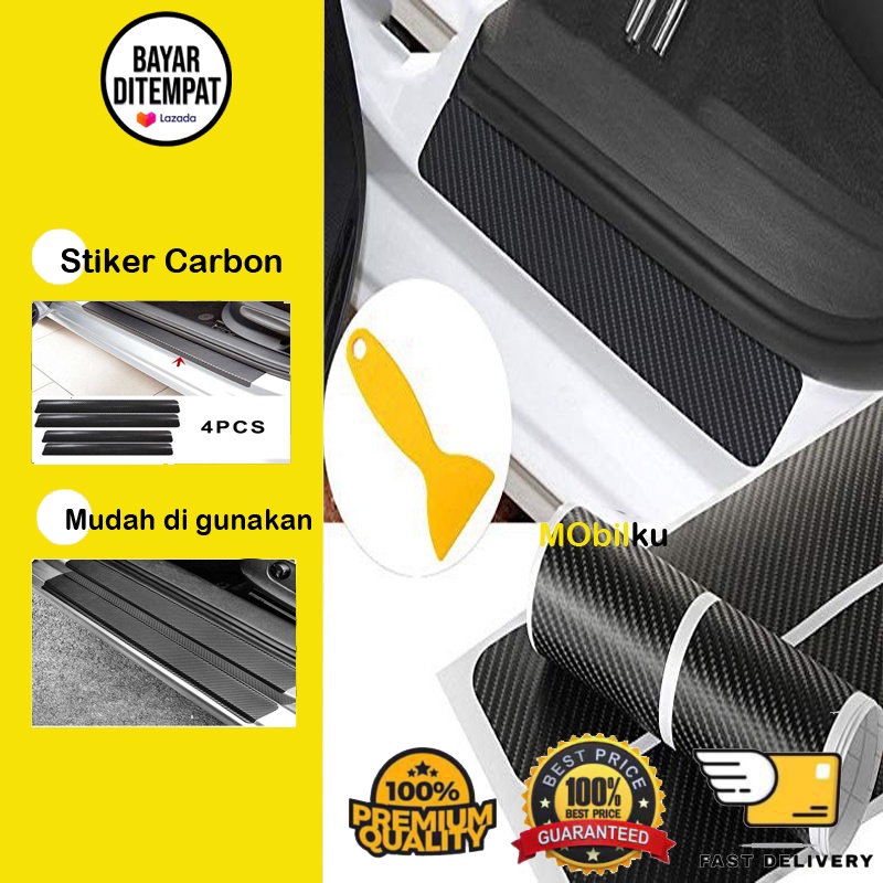 [BISA COD]  Stiker Carbon 3D Sticker Karbon Fiber Pintu Sill Plate Mobil Pijakan Kaki Door Seal Pelindung Anti Gores