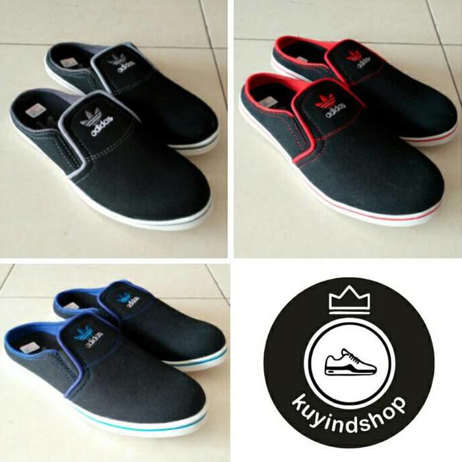 PROMO SEPATU SLOP ADIDAS HITAM ABU/SANDAL SLOP PRIA HITAM/SEPATU SLOP HITAM TERLENGKAP