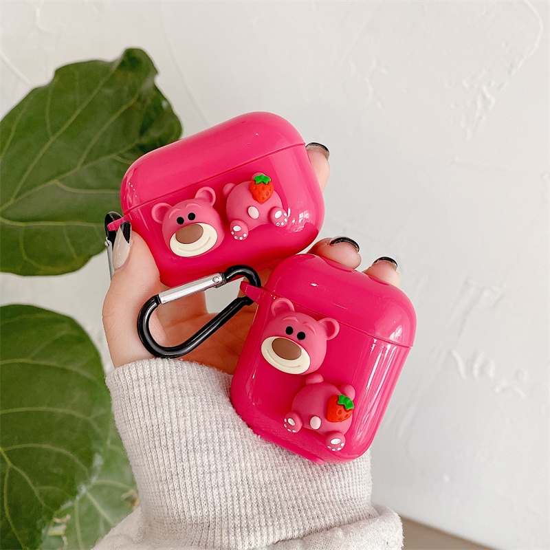 Casing Pelindung Apple Airpods 1 / 2 / 3 Wireless Bluetooth Bentuk Beruang Strawberry Diy